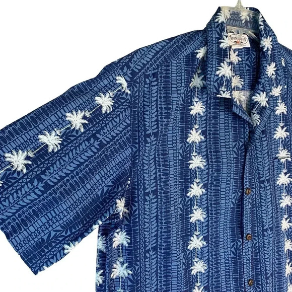 Pacific Legend Hawaiian Short Sleeve Button Down Shirt XL Blue White Palm Trees - Picture 5 of 16